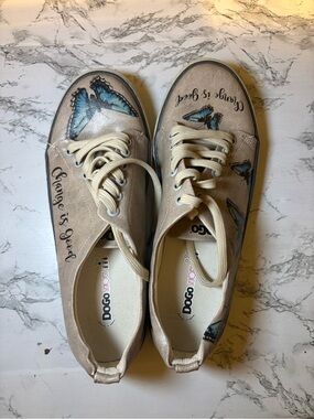 Dogo Beige Butterfly Lace-Up Sneakers -